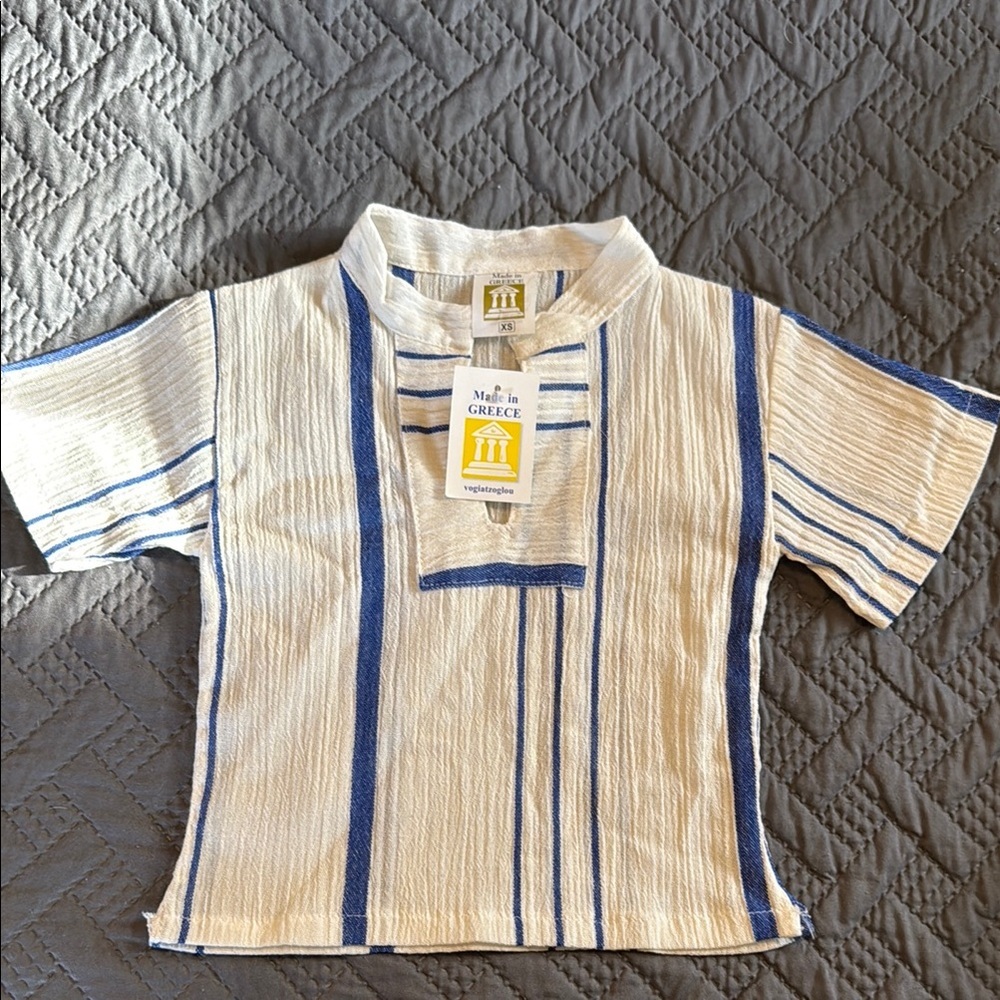 NWT Made in Greece Vogiatzoglou Kids Striped Shirt - Blue and White